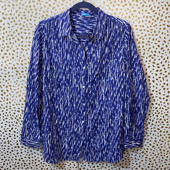 J. McLaughlin Lois Paintstroke Print Crinkle Cotton Voile Blouse EUC! - Picture 3 of 6